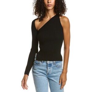 A.L.C. One sleeve -Shoulder Black Ribbed Top size Large